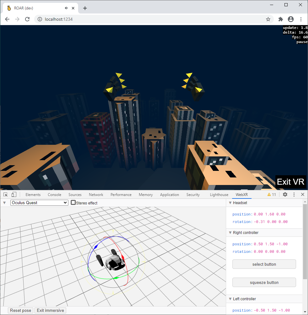 A screenshot of the WebXR emulator extension.